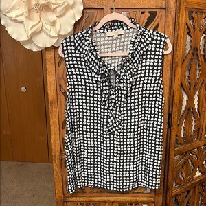 LOFT Blue  and White Polka Sleeveless Ruffle Tie Blouse